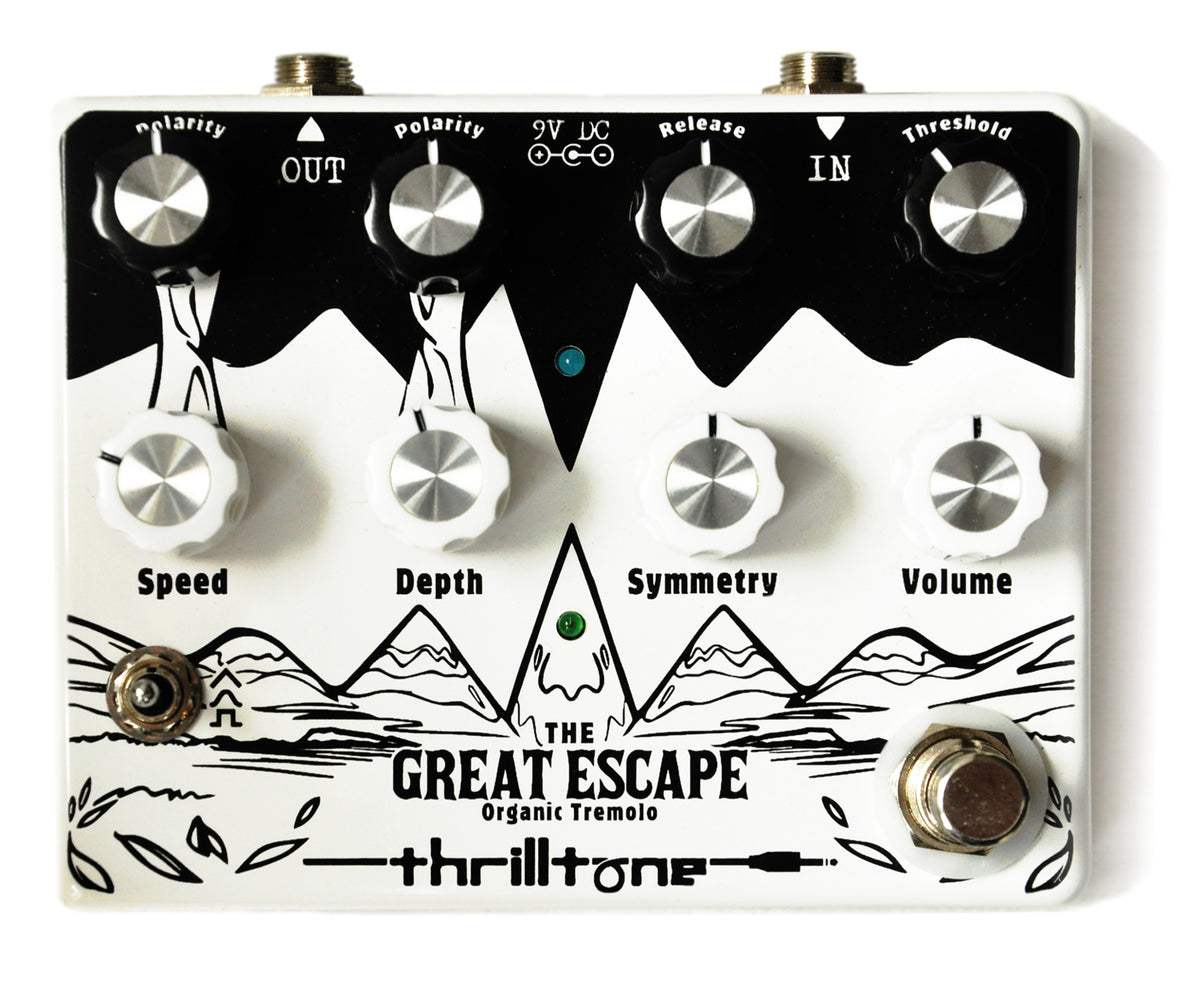Pédale THE GREAT ESCAPE, trémolo dynamique avec détecteur d'enveloppe, technologie brevetée Cellular Clipping, blanc et noir