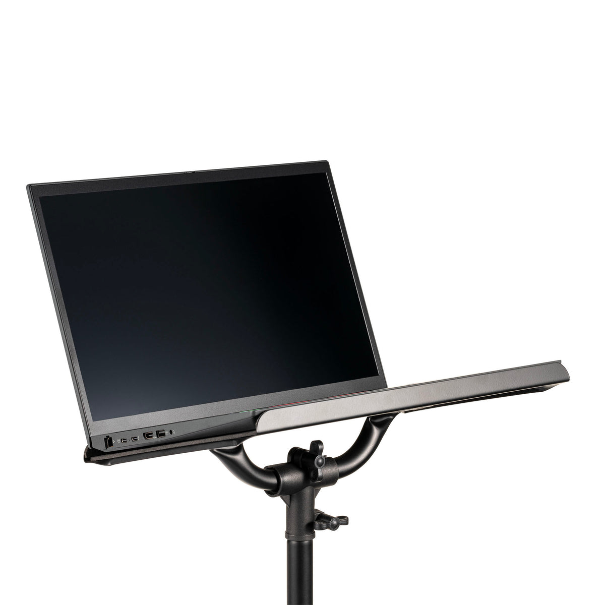 Table ordinateur jusqu'à 16", plateau rembourré haute adhérence, trépied double embase, hauteur réglable, noir