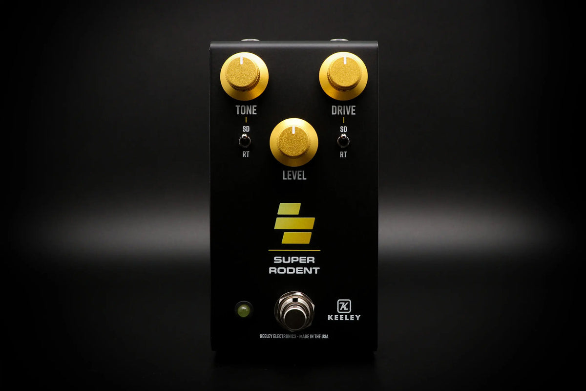 Pédale SUPER RODENT, overdrive et distorsion basée sur deux pédales légendaires, 100% analogique, noir et jaune