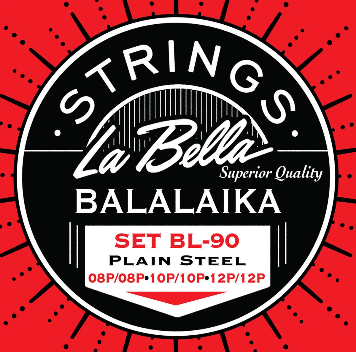 Jeu pour balalaika, acier plein, 6 cordes avec boucles (08/08-10/10-12/12)