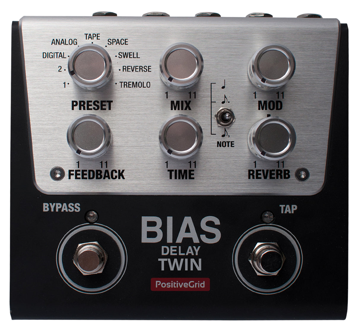 BIAS Delay Twin, pédale délai, 9 presets, noir et gris