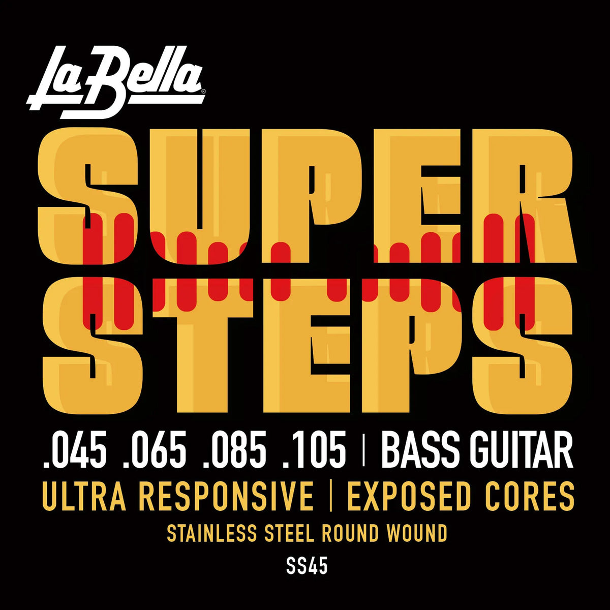 Jeu pour basse électrique SUPER STEPS, acier inoxydable, filé rond avec âme exposée, 4 cordes Custom Light (45-65-85-105)