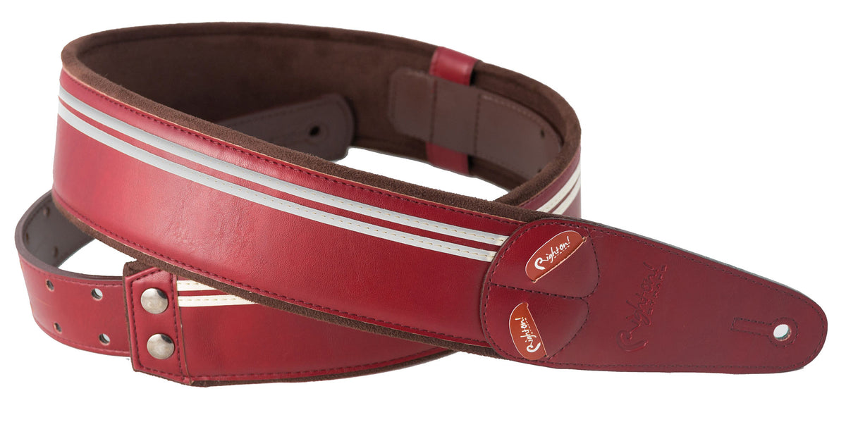 Courroie modèle RACE, extérieur synthétique, largeur 6 cm, longueur 100 à 145 cm, porte-médiators intégré, rouge