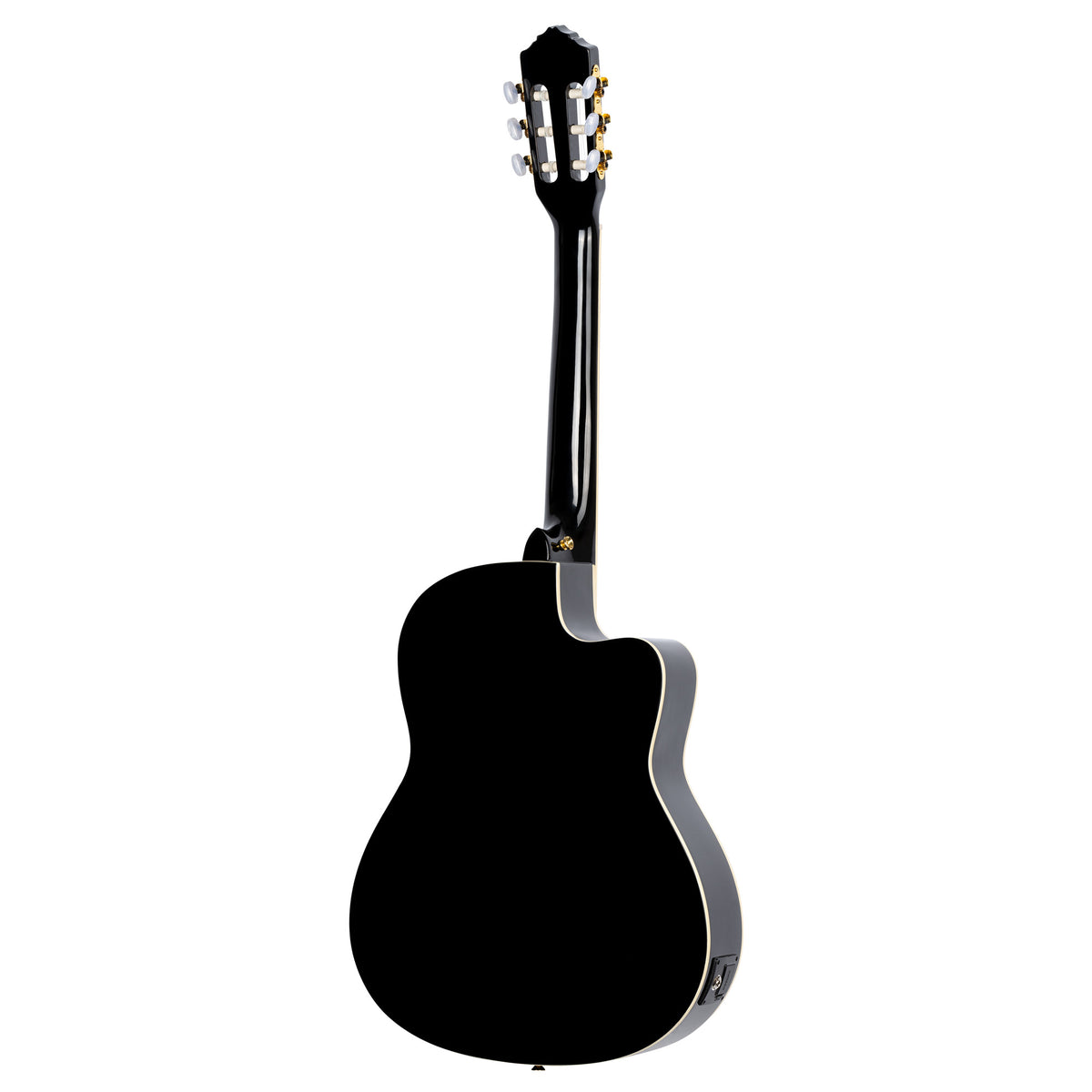 RCE145L, modèle gaucher à caisse fine, pan coupé, EQ MagusPro, table épicéa massif, manche acajou (sillet 48 mm), noir brillant