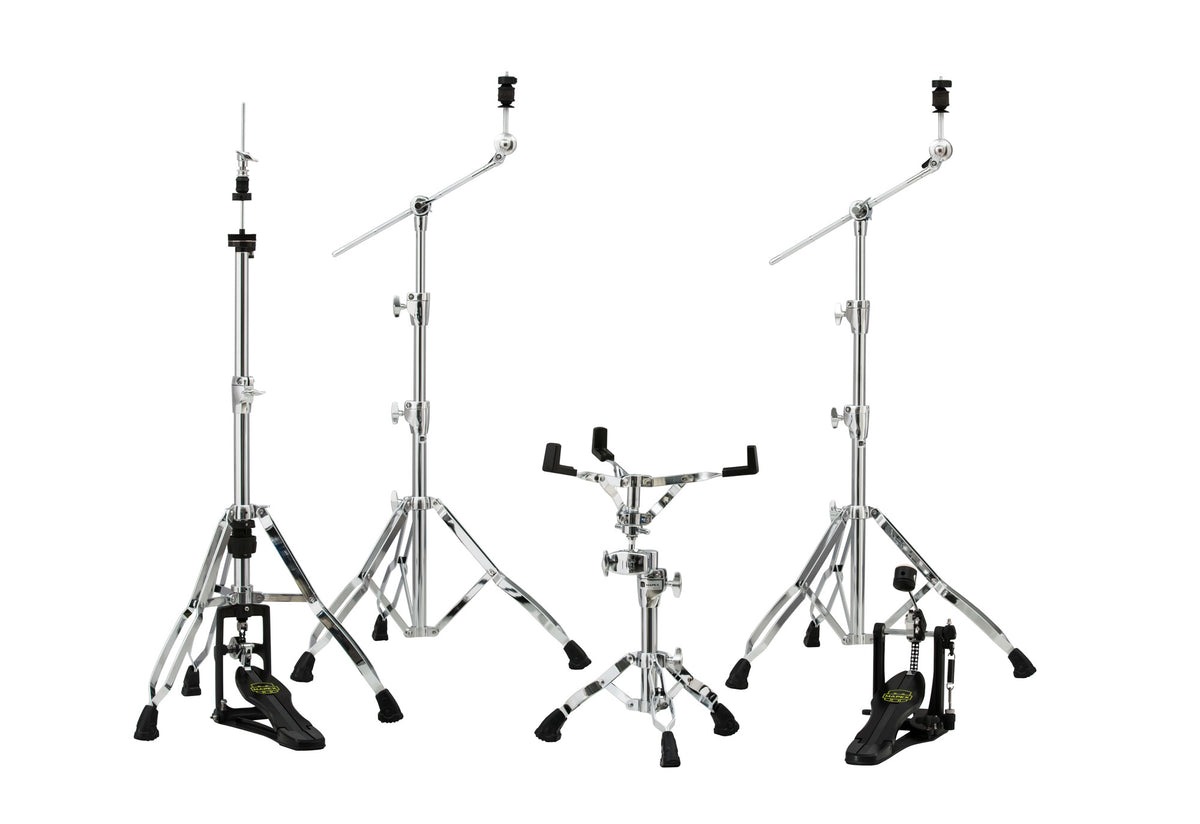Pack accessoires Armory, pédale charleston, 2 supports cymbale perche, support caisse claire, pédale grosse caisse, chrome