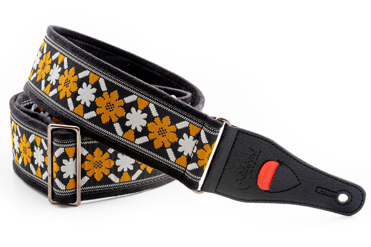 Courroie modèle LEGEND CASINO, tissu Jacquard, largeur 6 cm, longueur 85 à 150 cm, porte-médiators intégré, noir