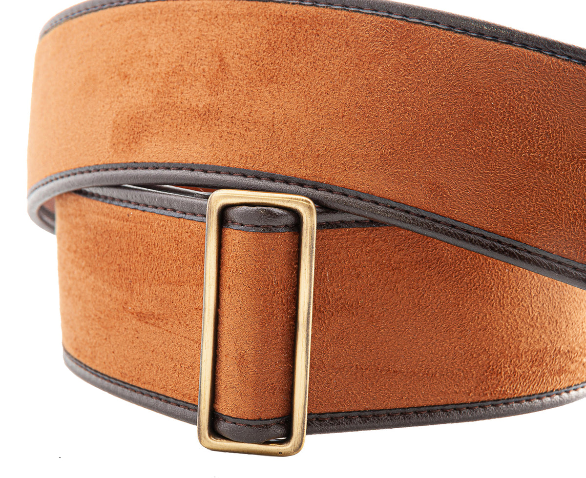 Courroie modèle DIVINE, velours, rembourrée, largeur 6 cm, longueur 95 à 150 cm, porte-médiators intégré, woody