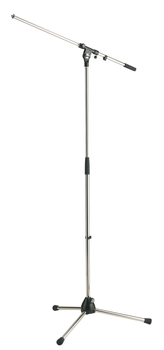 Support micro avec perche, pieds longs rabattables, dispositif de serrage anti-rayures et anti-déformation, 3.06 kg, chromé