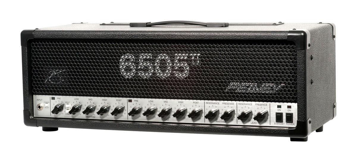 Tête amplifiée à lampes 120W, 2 canaux, EQ 3 bandes, contrôles"Resonance" et"Presence", 2 sorties jack, finition noir