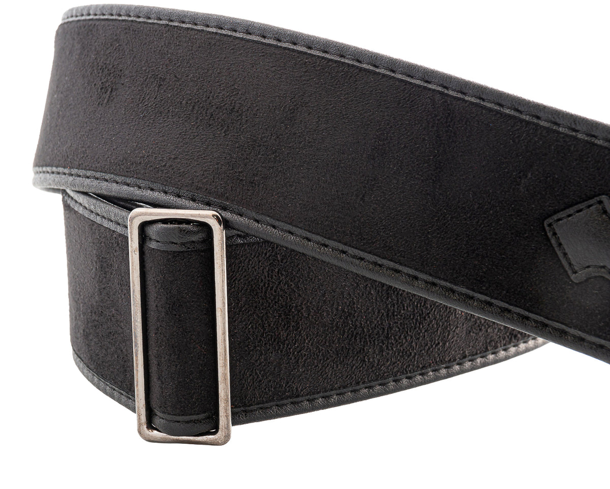 Courroie modèle DIVINE, velours, rembourrée, largeur 6 cm, longueur 95 à 150 cm, porte-médiators intégré, noir