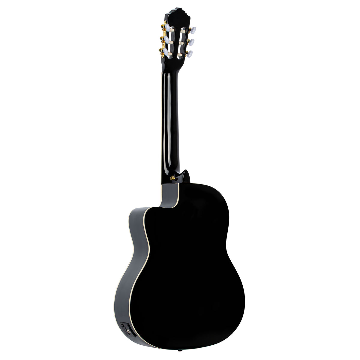 RCE141, pan coupé, EQ Ortega MagusPro, table épicéa massif, manche acajou (52 mm), noir brillant