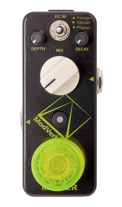 Pédale MODVERB, réverb numérique avec modulation 3 modes (Flanger/Vibrato/Phaser), boîtier métal, true bypass, noir