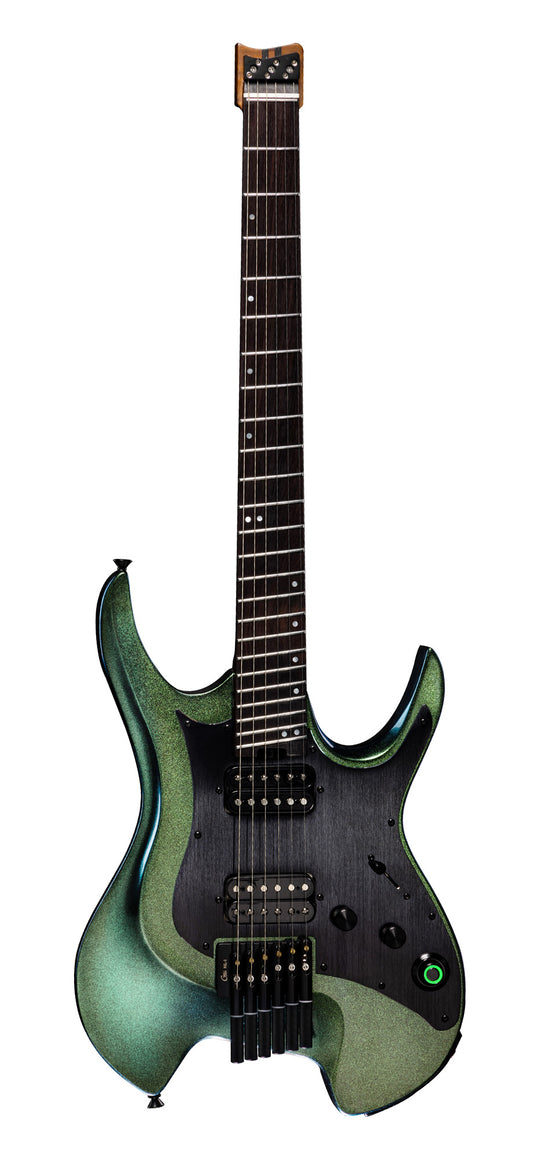 GTRS W900, corps aulne, manche érable flammé torréfié, touche palissandre, 2 micros doubles et processeur GTRS, aurora green