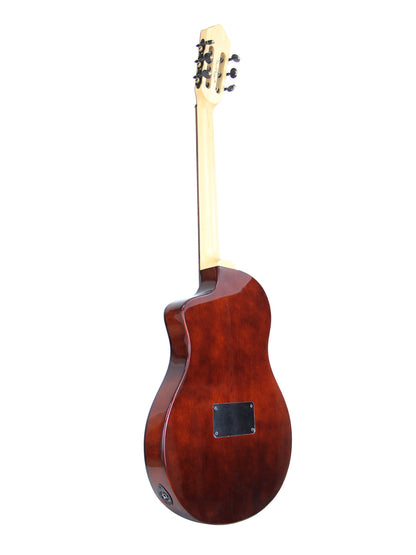 RTPFE-1, modèle TourPlayer, EQ Magus X, corps okoumé, table érable flammé, sillet 48 mm, housse, naturel brillant