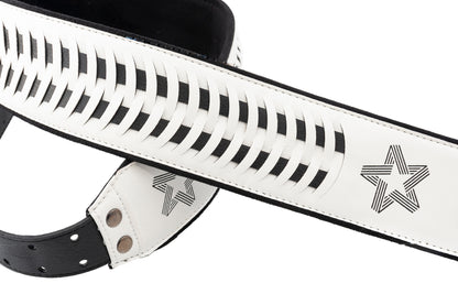 Courroie modèle PAUL TURNER SIGNATURE, extérieur synthétique, largeur 7 cm, longueur 95 à 150 cm, porte-médiators intégré, blanc