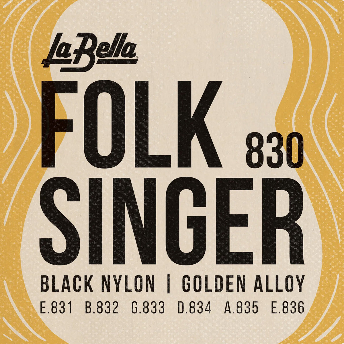 Jeu pour guitare classique FOLKSINGER 830, aigus nylon noir, basses alliage doré bronze 80/20, avec boules