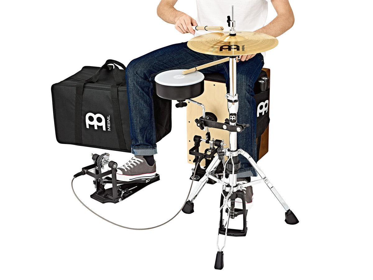 BATTERIE CAJON MEINL BOULEAU, SNARE, TMCP, HOUSSE, FAGOTS MULTI-STICKS, CLAMP, PIED CHARLESTON MLH, HIT-HAT HCS 13", SH4BK