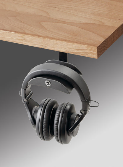 Support pour casque audio, acier, montage sous table (2 vis incluses), largeur 10 cm, poids 0.175 kg, noir