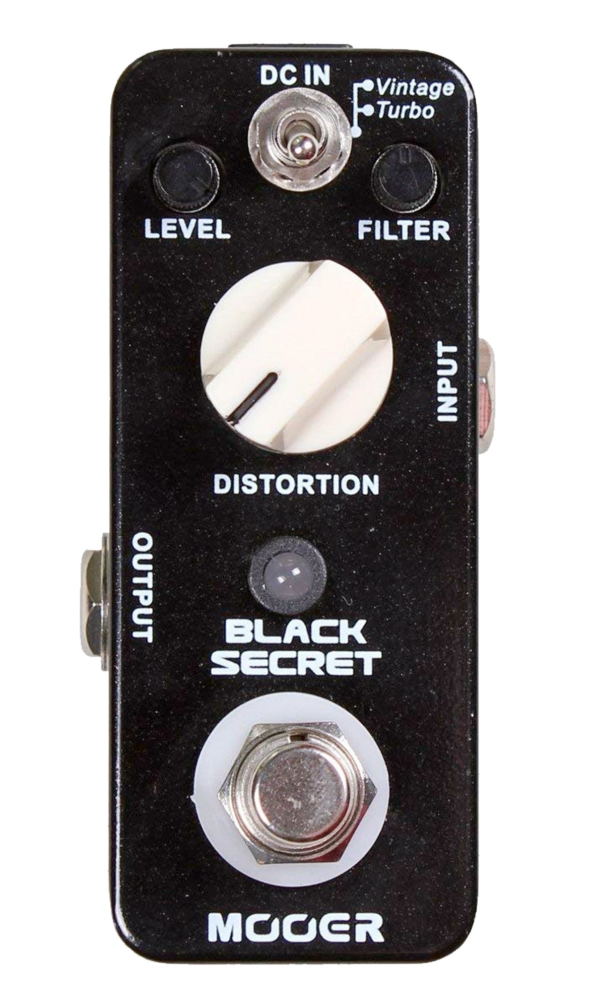 Pédale BLACK SECRET, distorsion vintage chaude et douce à deux modes (Vintage/Turbo), boîtier métal, true bypass, noir