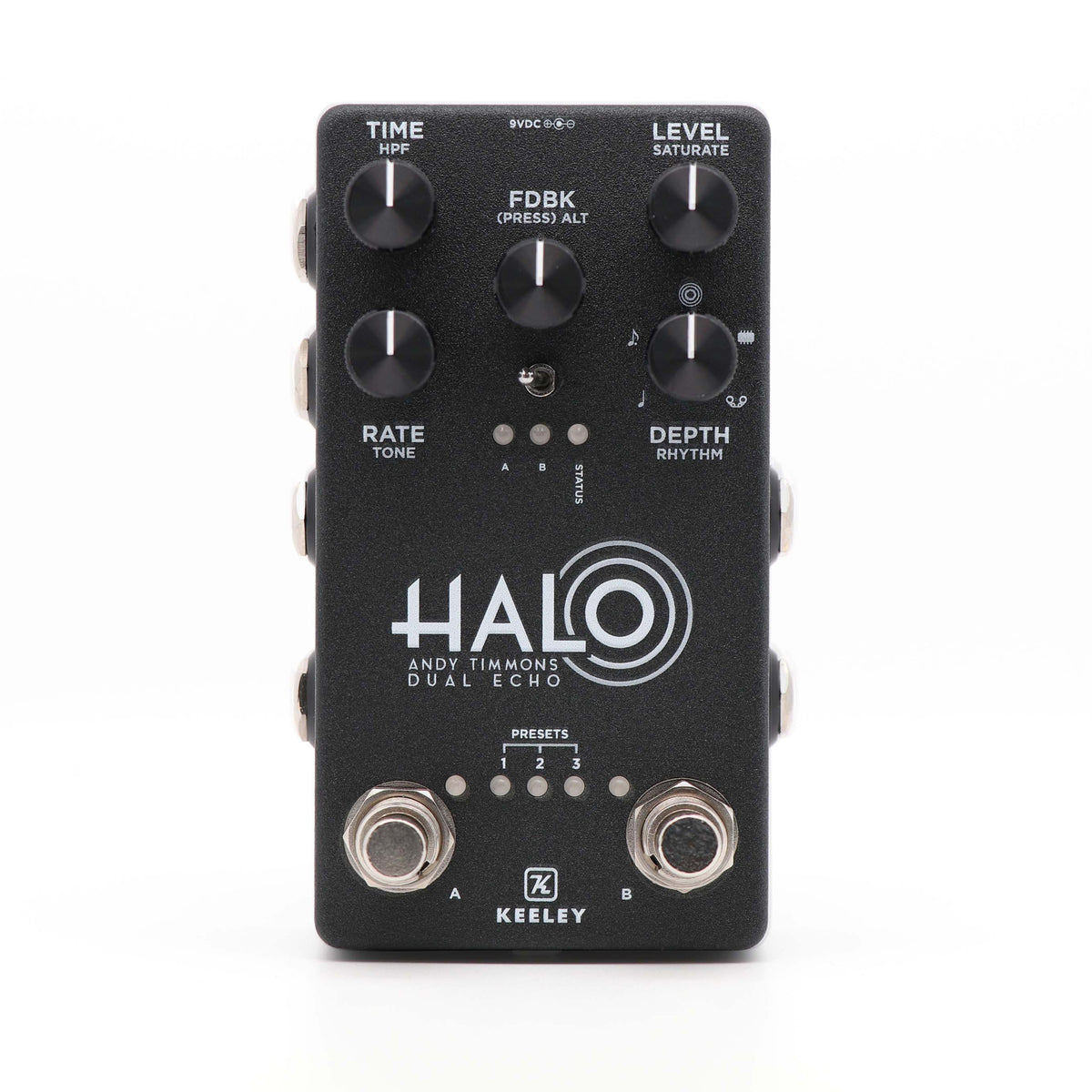 Pédale HALO, Andy Timmons Dual Echo, délai stéréo 5 modes, entrée pour pédale d'expression, boitier métal, gris