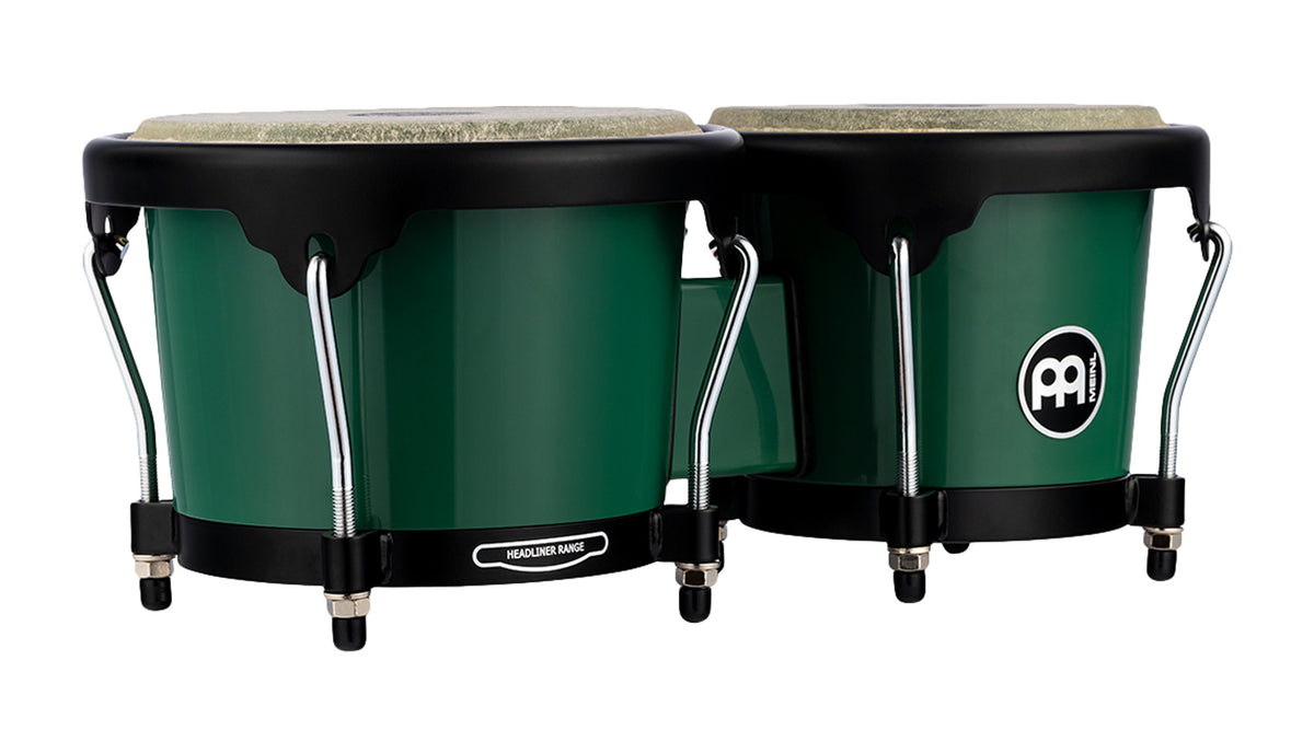 Bongos Journey 6" 1/2 & 7" 1/2, fûts ABS, peaux buffle sélectionnées, cercles arrondis, accastillage noir poudré, Forest Green