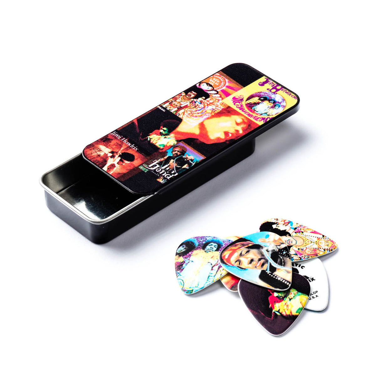 Boite de 12 médiators Jimi Hendrix Montage Heavy