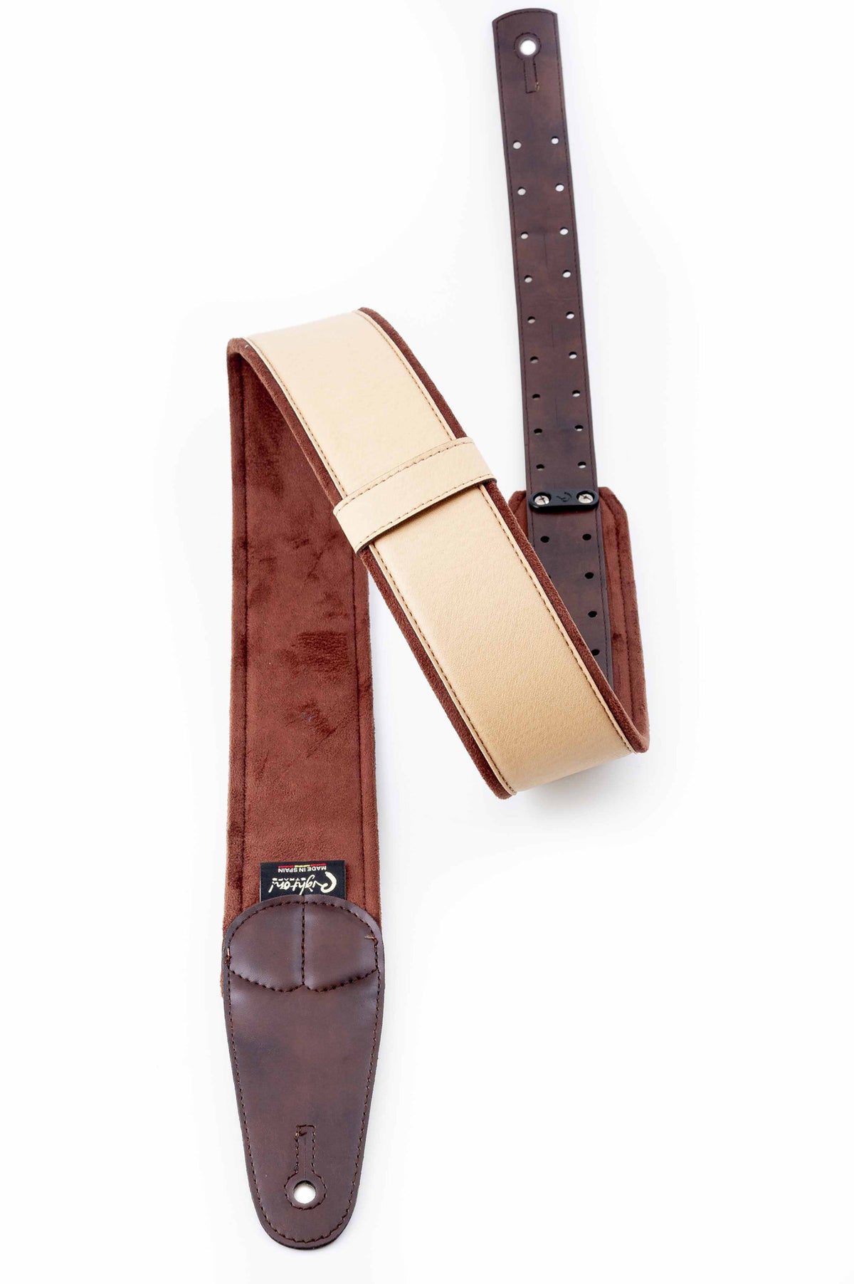 Courroie modèle CHARM, extérieur synthétique, largeur 6 cm, longueur 100 à 145 cm, porte-médiators intégré, beige