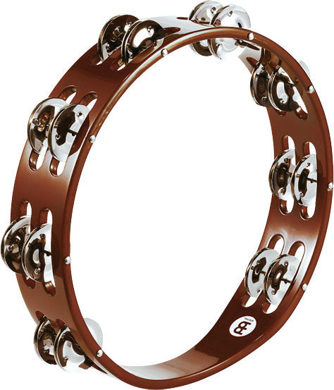 Tambourin bois, 2 rangée de cymbalettes acier nickelé, African brown