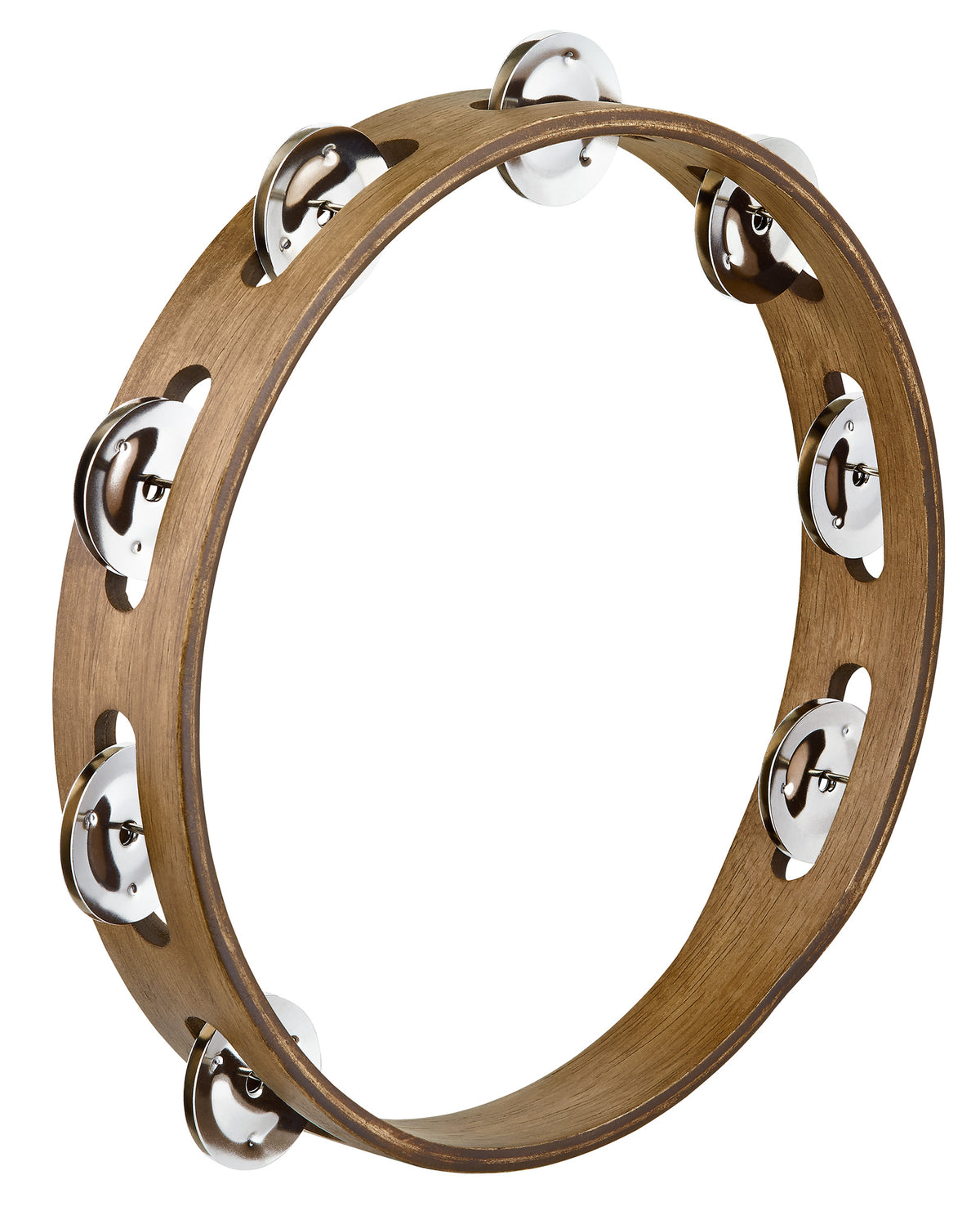 Tambourin bois, 1 rangée de cymbalettes acier inoxydable, Walnut brown
