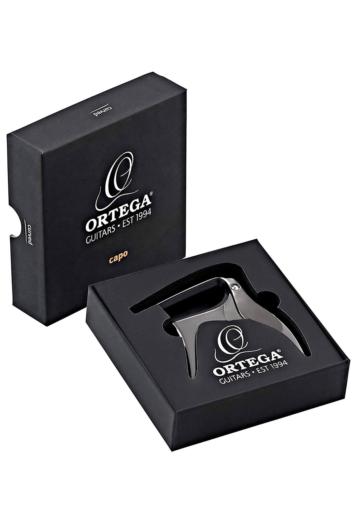 Capodastre pour guitare et basse touche bombée jusqu'à 52 mm de largeur, livré dans boite cadeau premium, noir chromé