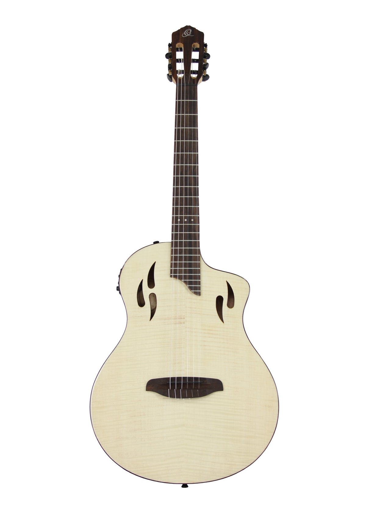 RTPFE-1, modèle TourPlayer, EQ Magus X, corps okoumé, table érable flammé, sillet 48 mm, housse, naturel brillant
