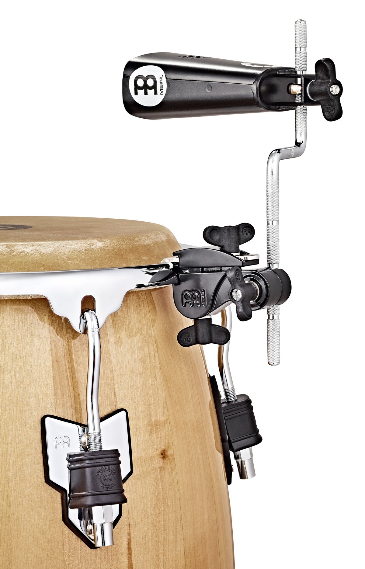 ATTACHE MEINL  SUR CERCLE + TIGE EN Z, ACIER MOULE, NOIR POUDRE, 360° DE ROTATION 3/8