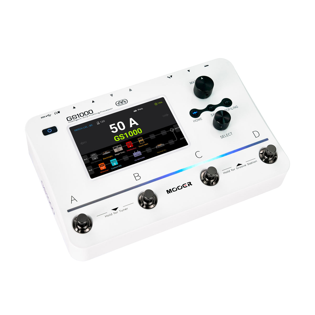 Pédalier multi-effets GS1000, processeur intelligent de profilage d'ampli, écran tactile 5", 350 effets, 120 emplacements, blanc