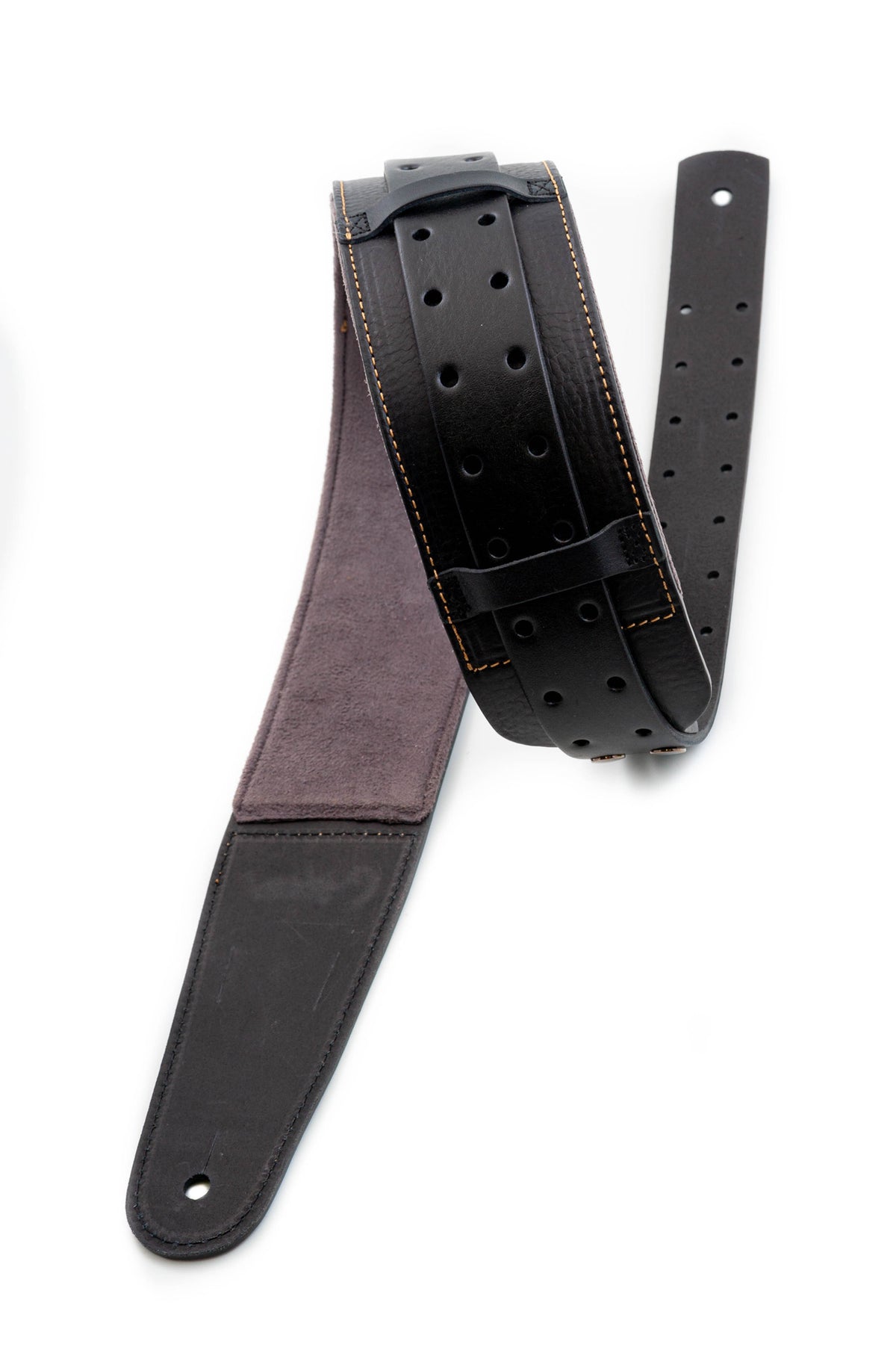 Courroie modèle BACKBEAT LIBERTY, extérieur cuir, largeur 6 cm, longueur 95 à 150 cm, porte-médiators intégré, noir