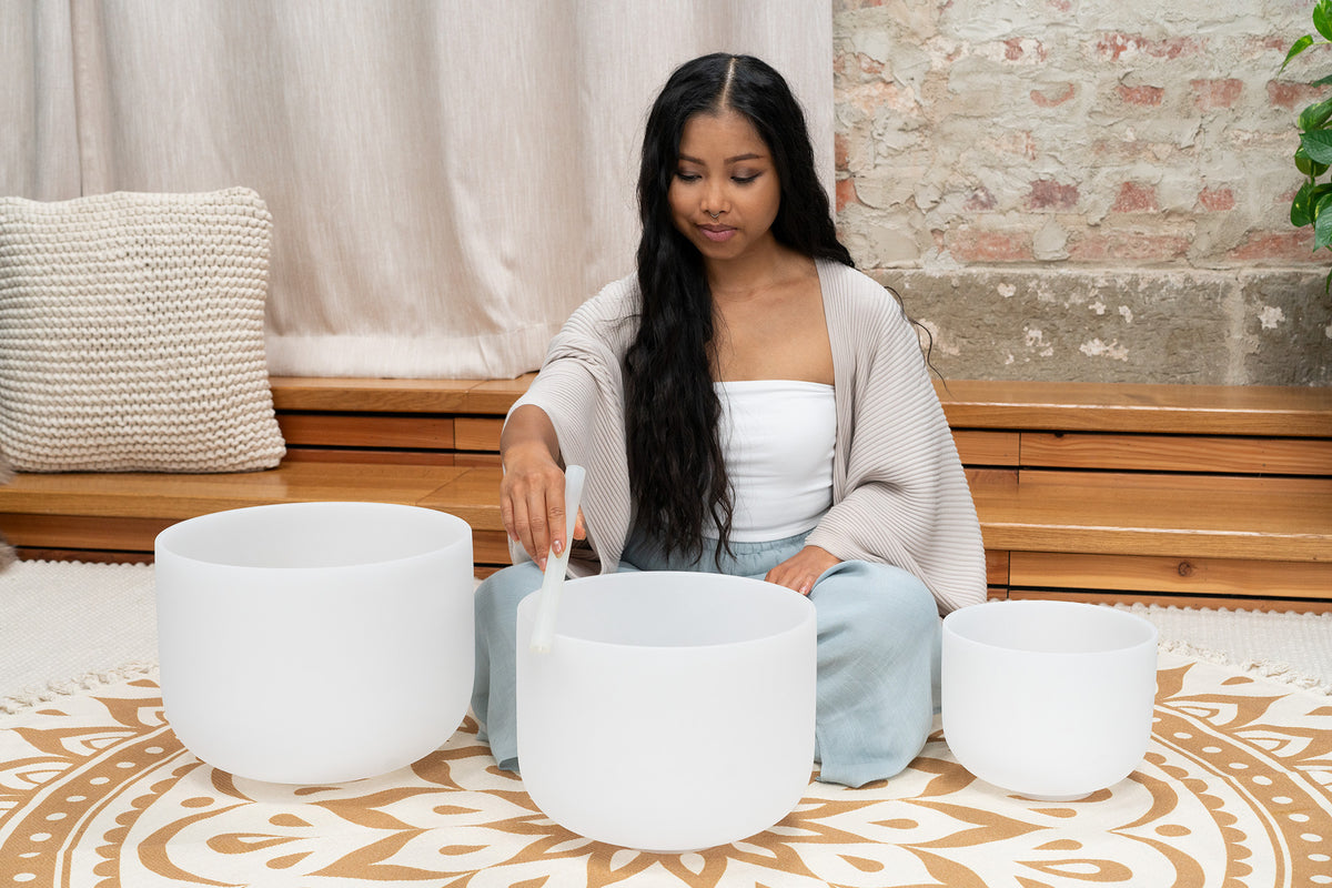 SET 3 SINGING BOWLS SONIC ENERGY CRYSTAL 432Hz / A4, F4, C4