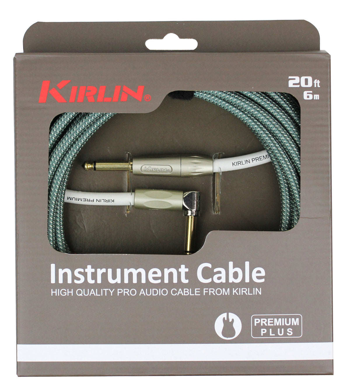 Câble instrument PREMIUM PLUS Jack/Jack coudé, 6 mètres, olive