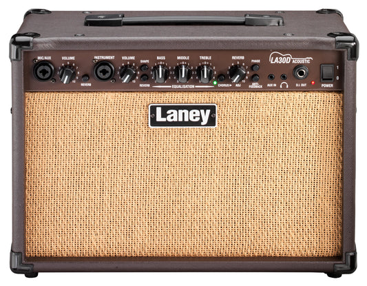 Ampli guitare acoustique 30W, 2x HP 6.5" double cône, 2 canaux, effets chorus et réverb, brun.