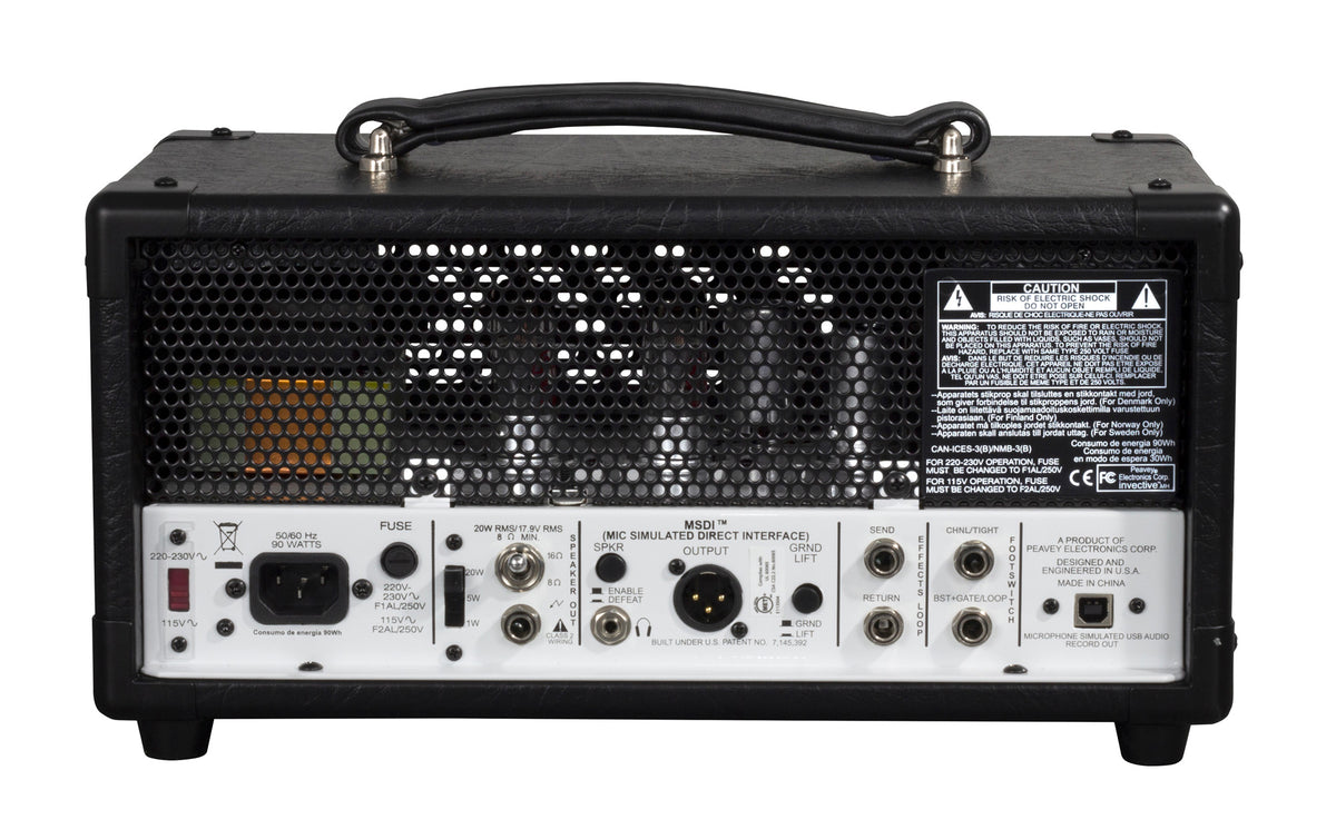 Tête amplifiée à lampes compact 20W, 2 canaux, EQ 3 bandes, sortie DI, finition noir