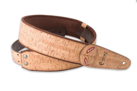 Courroie modèle CORK, extérieur liège, largeur 6 cm, longueur 100 à 145 cm, porte-médiators intégré, beige