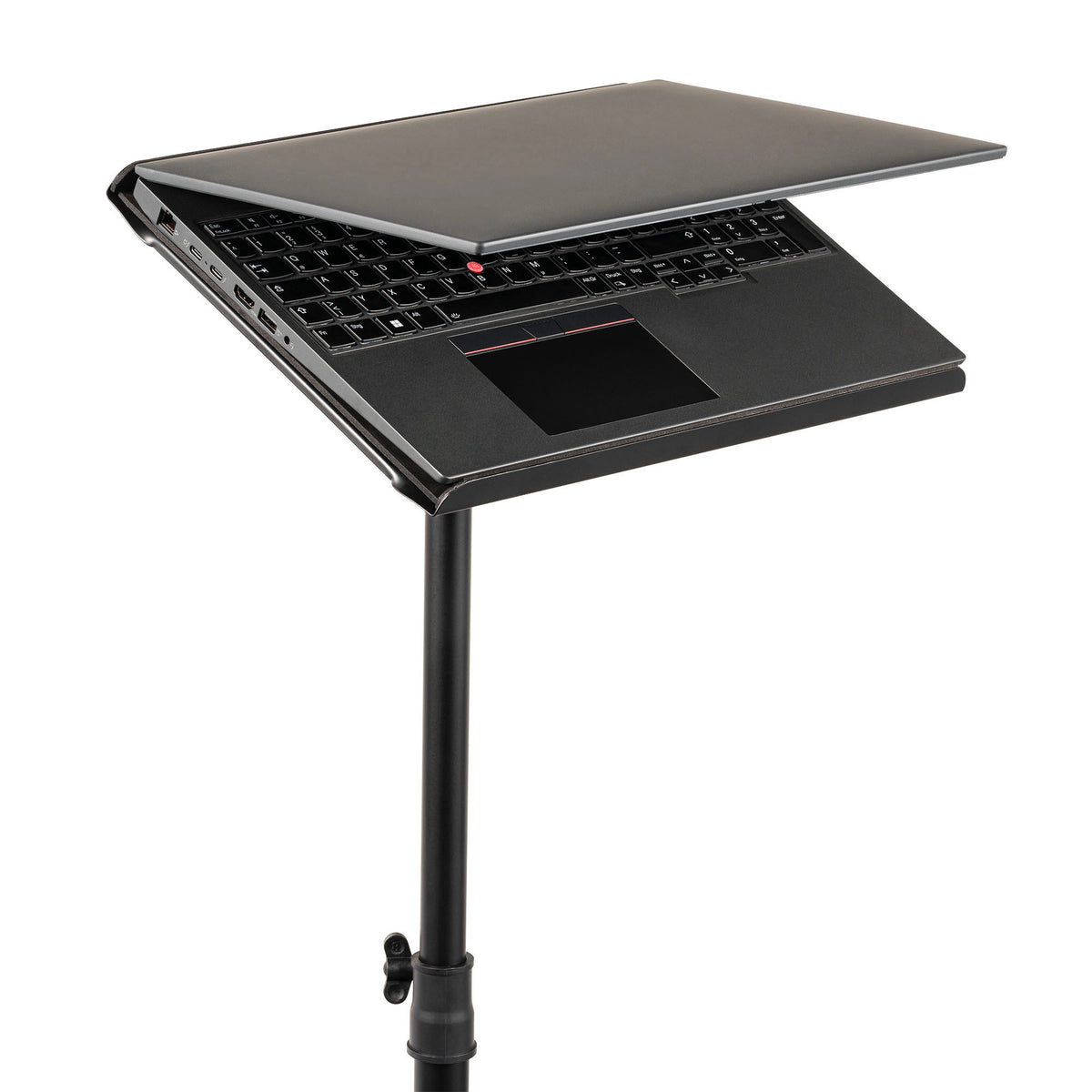 Table ordinateur jusqu'à 16", plateau rembourré haute adhérence, trépied double embase, hauteur réglable, noir