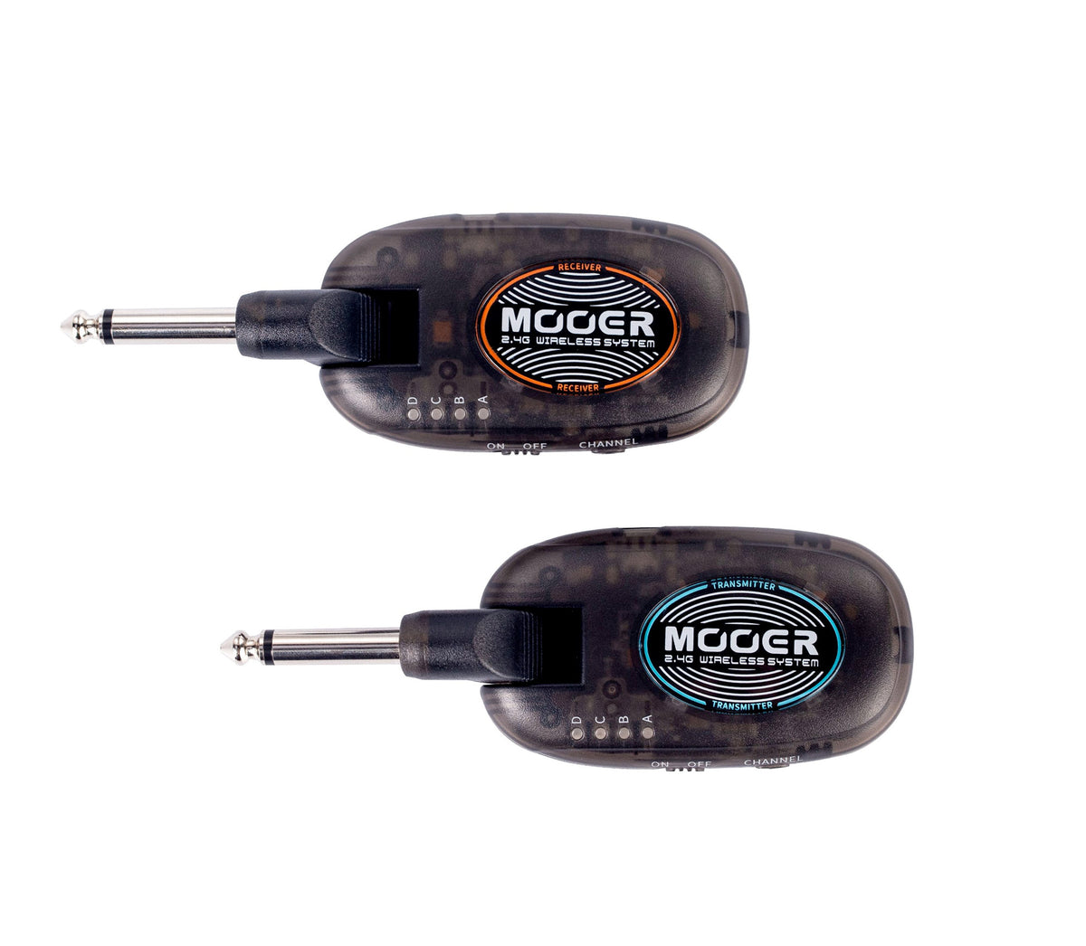 Système sans-fil pour guitare 4 canaux, émetteur et récepteur rechargeables, bande de fréquence 2.4 GHz, noir translucide