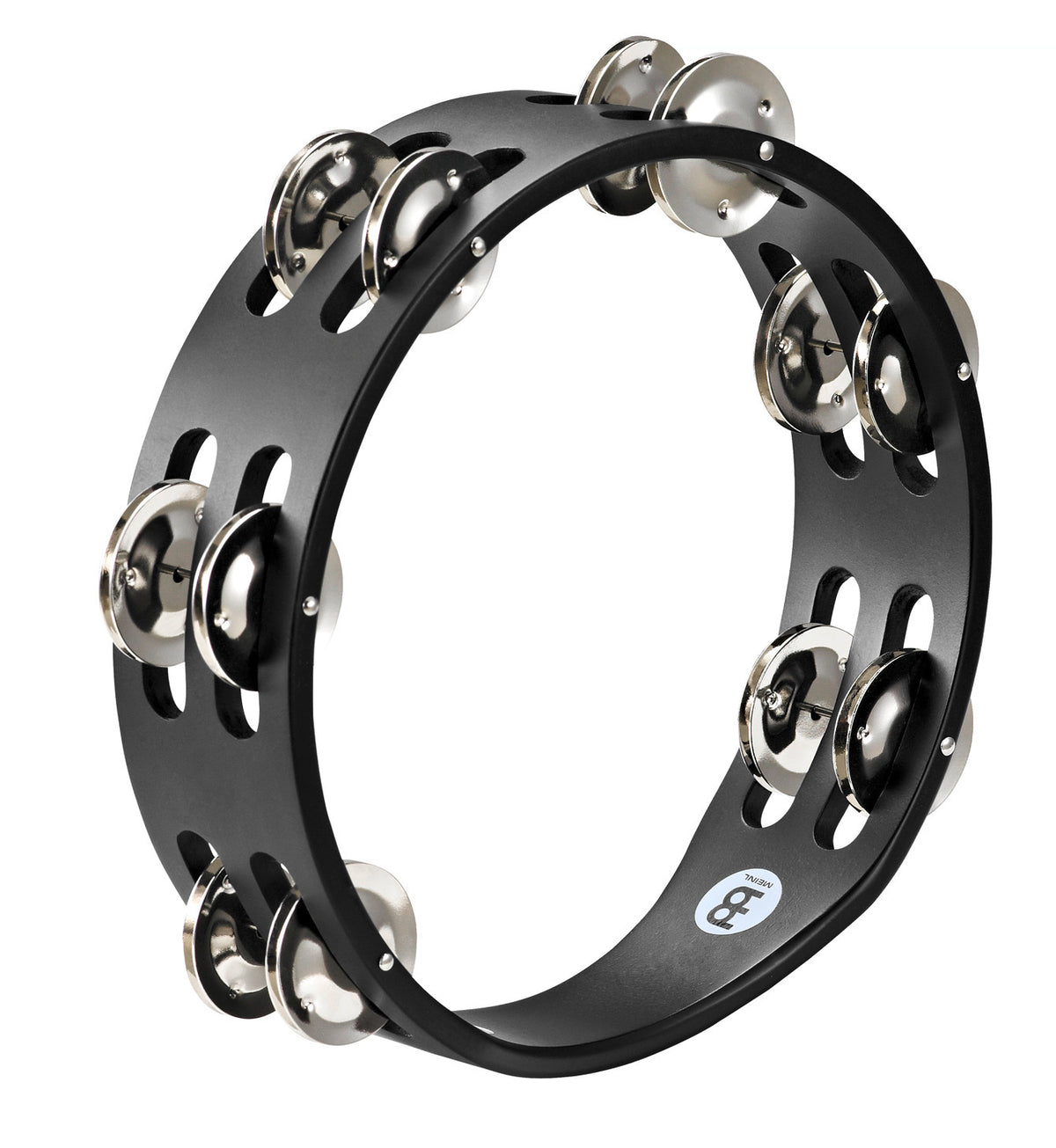 Tambourin bois compact 8", 2 rangées de cymbalettes en acier nickelé, noir