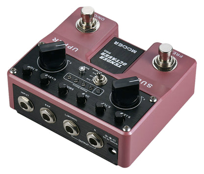 Pédale TENDER OCTAVER PRO, octaver polyphonique, octave supérieure et inférieure, 4 presets, boîtier métal, true bypass, rose