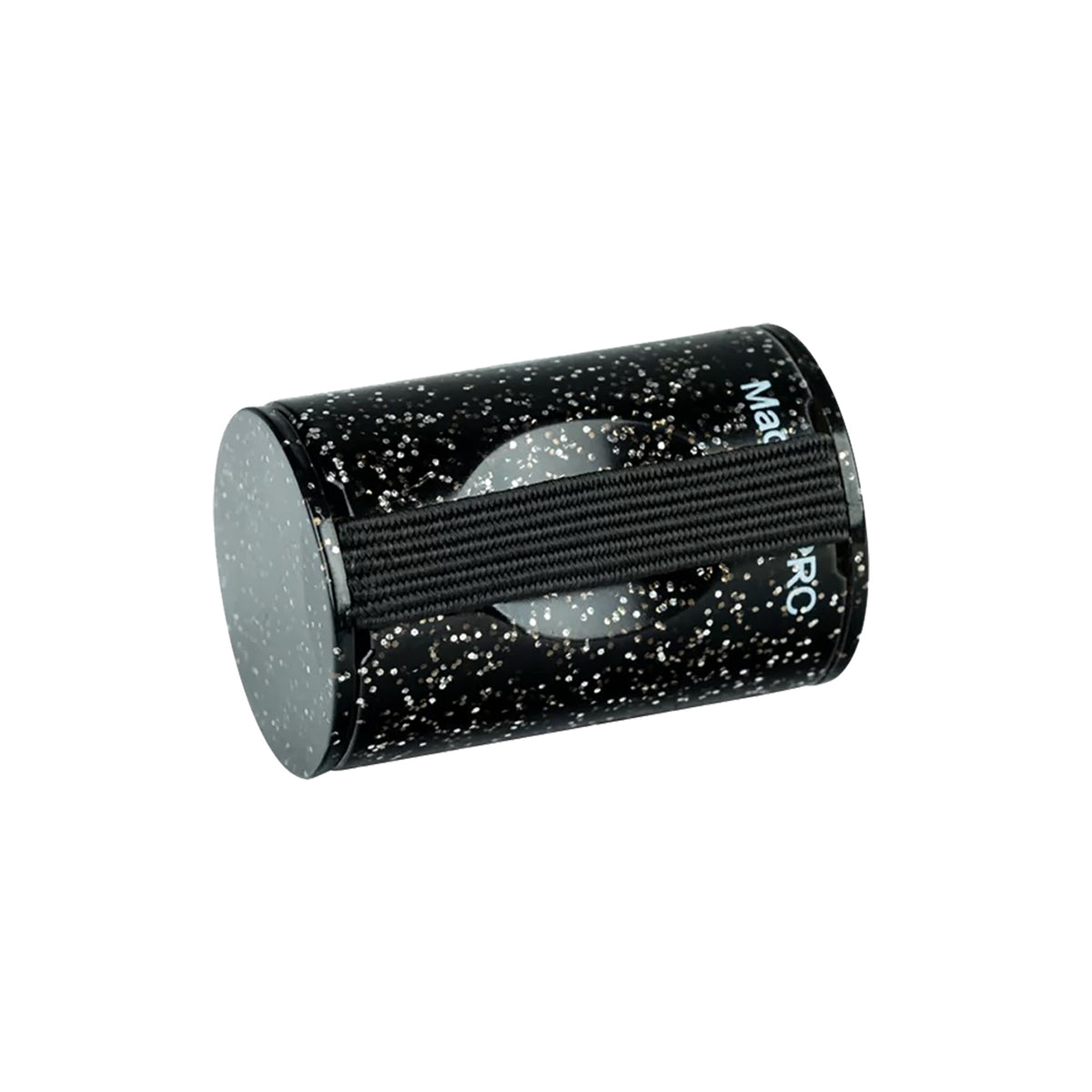 OFS-BKS, shaker pour doigt Ortega, plastique, hauteur 39 x diamètre 25 mm, bande élastique, finition noir pailleté brillant
