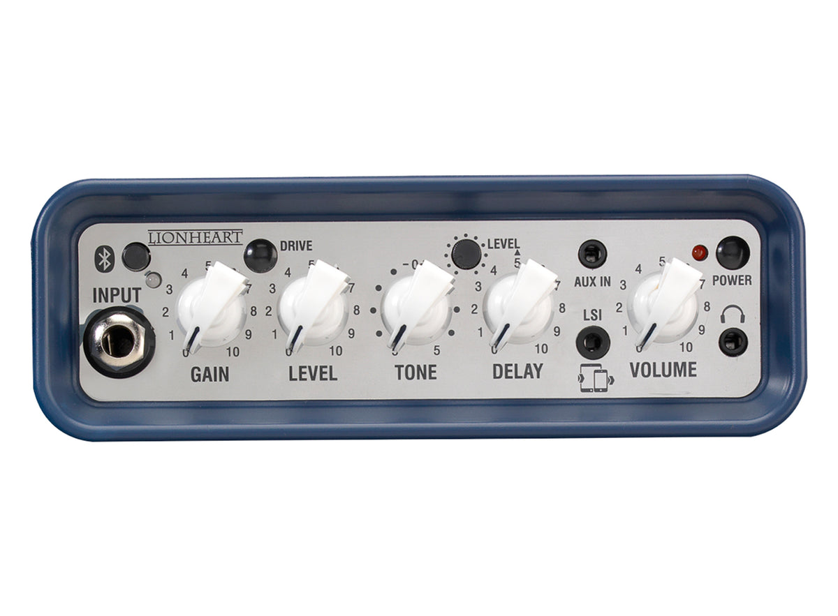 Ampli guitare MINI-STB-LI2 stéréo 2x 3W, connexion Bluetooth, look Lionheart, 2x HP 3", 2 canaux, connectique LSI, bleu
