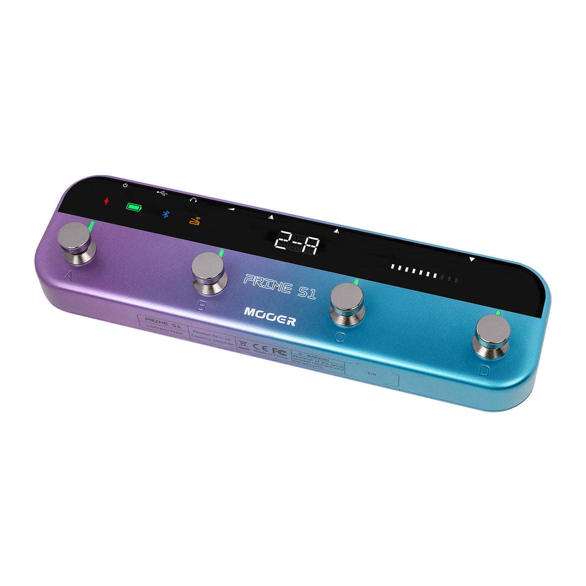 Multi-effets PRIME S1, 126 effets de guitare, accordeur, métronome, boite à rythmes, looper, bluetooth, bleu violet pailleté