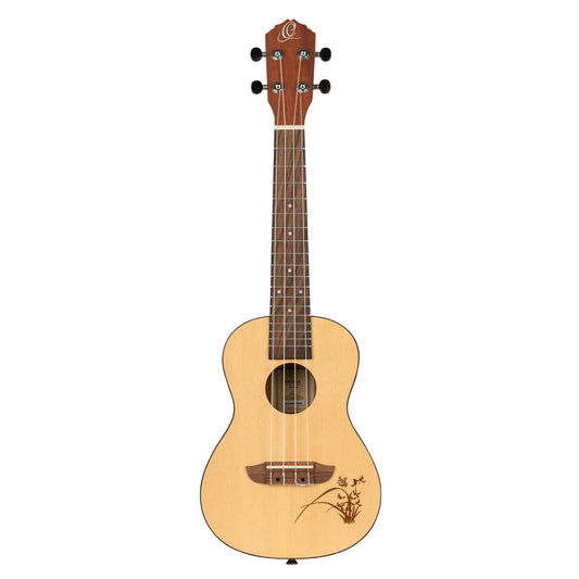 RU5, modèle Concert, table épicéa avec motif, fond & éclisses sapele, manche acajou, naturel satiné