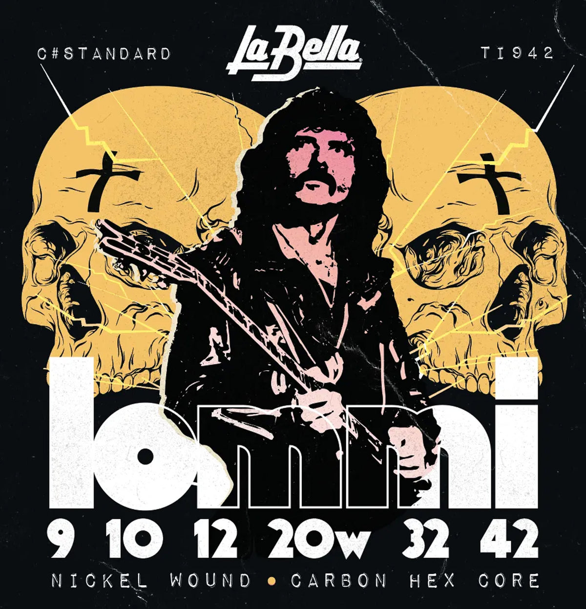 Jeu pour guitare électrique TONY IOMMI, acier plaqué nickel, tirant Ultra Light (9-10-12-20W-32-42)