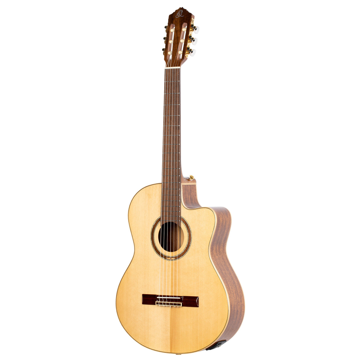 RCE138SN, modèle Slim Neck, pan coupé, EQ MagusPro, table épicéa massif, f/e sapele, manche acajou (sillet 48 mm), housse
