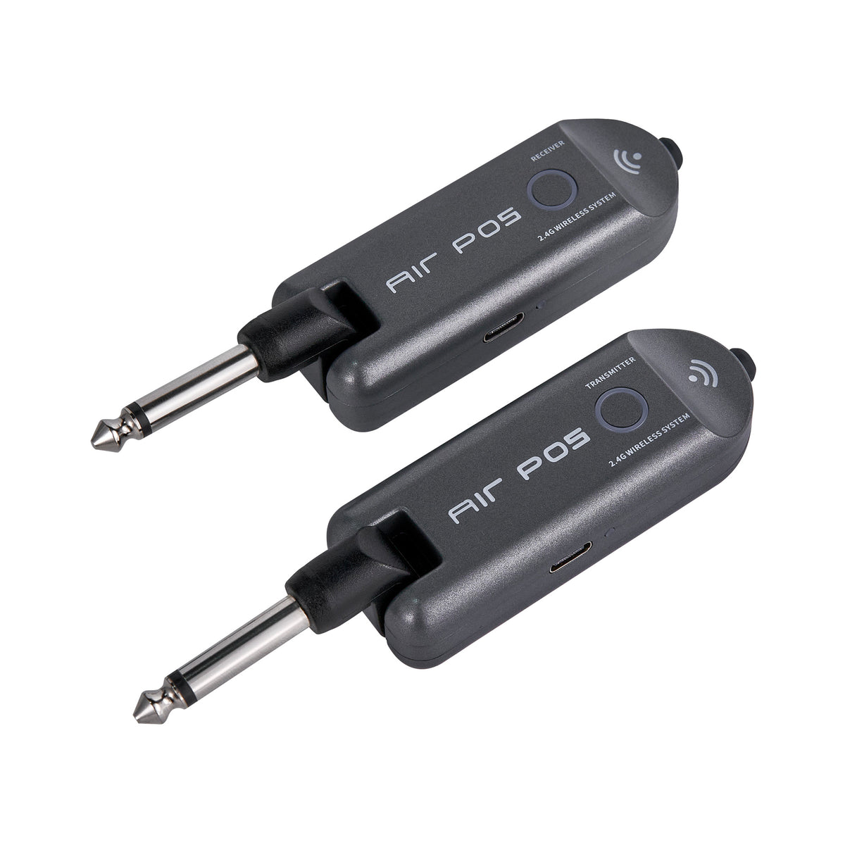 Système sans-fil pour guitare 4 canaux, émetteur et récepteur rechargeables, bande de fréquence 2.4 GHz, gris
